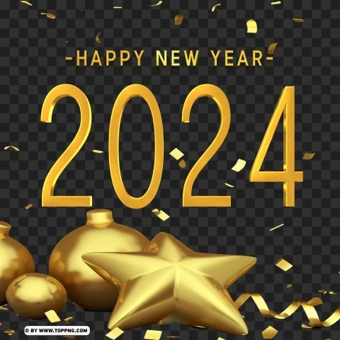 Glittering Gold Happy New Year 2024 Clipart Images PNG for digital art