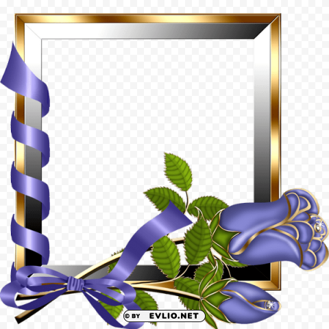 gold and silver transparent frame with purple roses PNG Isolated Design Element with Clarity