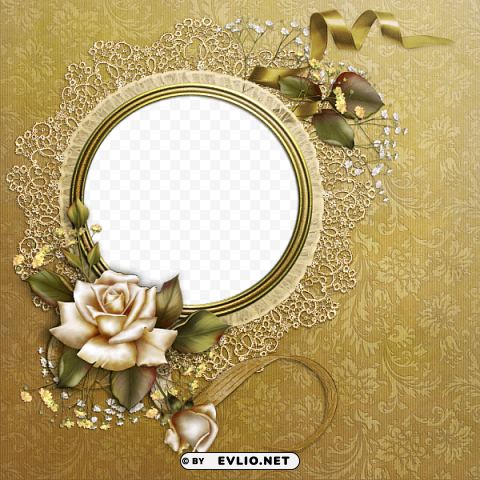 gold round frame with roses Transparent PNG Isolated Graphic Detail