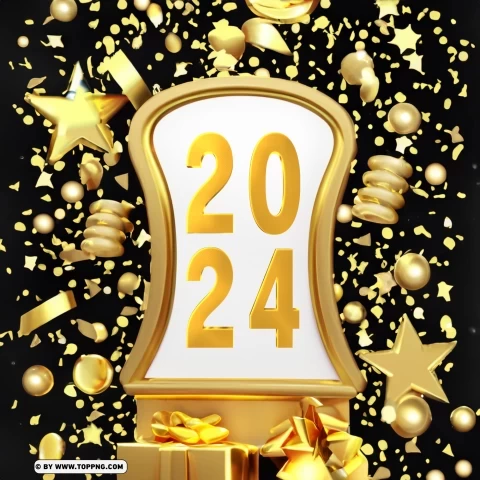 Golden Greeting Card for the Year 2024 PNG for online use