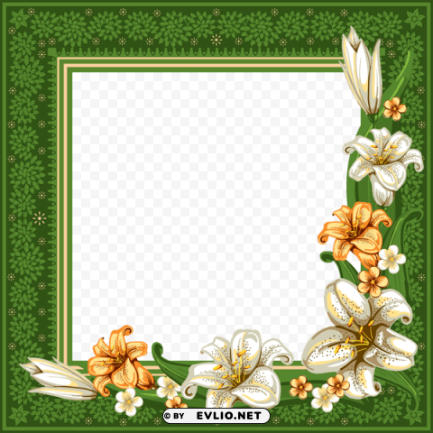 green frame with flowers Transparent PNG pictures archive