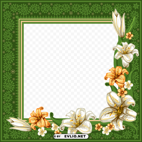 Green Frame With Flowers Transparent PNG Pictures Archive