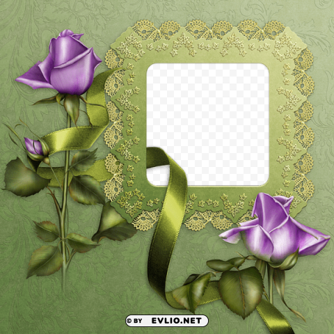 green transparent frame with purple roses PNG images with high-quality resolution