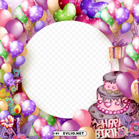 Happy Birthday Transparent Frame With Cake PNG Without Watermark Free