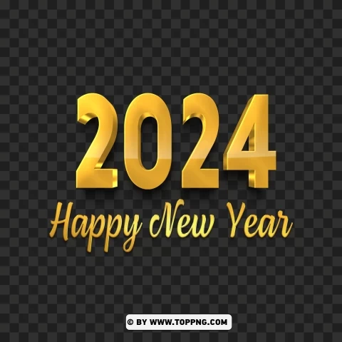 Happy New Year 2024 Golden 3D text Numbers PNG for business use