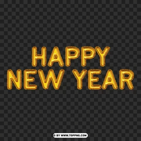 Happy New Year Yellow Gold Balloons Image PNG Graphic Isolated on Clear Background