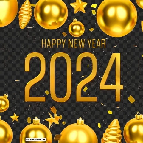 HD Gold New Year 2024 Card Design PNG files with no background assortment