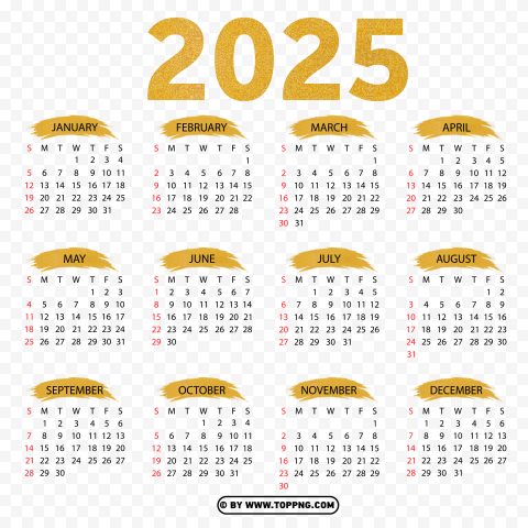 HD Golden Design Of Calendar 2025 Isolated Illustration in HighQuality Transparent PNG