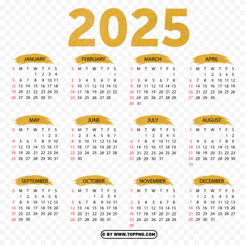 HD Golden Design Of Calendar 2025 Isolated Illustration in HighQuality Transparent PNG - Image ID c00840ec