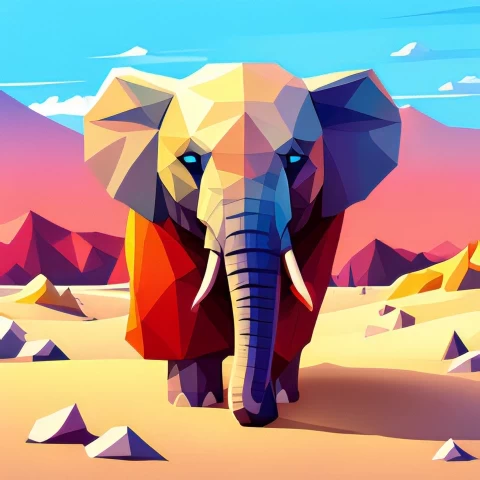 Heartwarming Low Poly Image of a Joyful Baby Elephant Transparent PNG images complete library - Image ID 841c497b