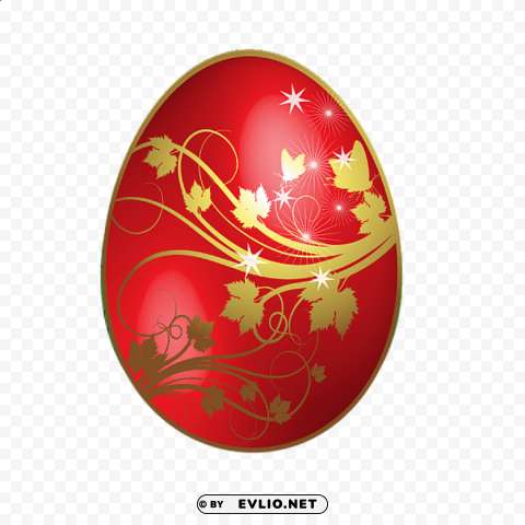 large red easter egg with gold flowers ornaments Isolated Element with Clear Background PNG