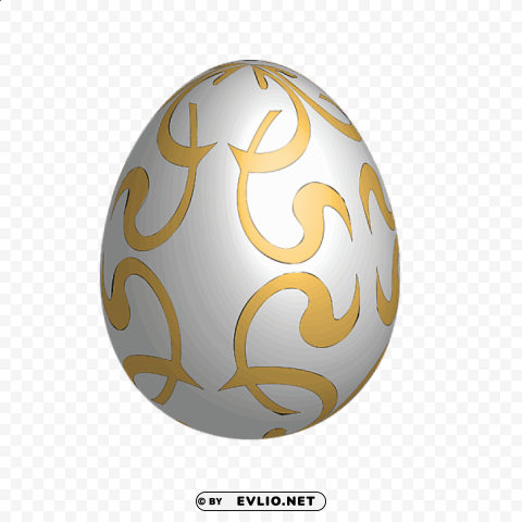 large white easter egg with gold ornaments Isolated Element with Clear PNG Background