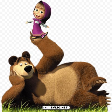 masha doing balancing act on bear's paw Clear Background PNG with Isolation