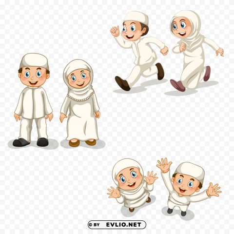Muslim children playing Transparent Background Isolated PNG Art