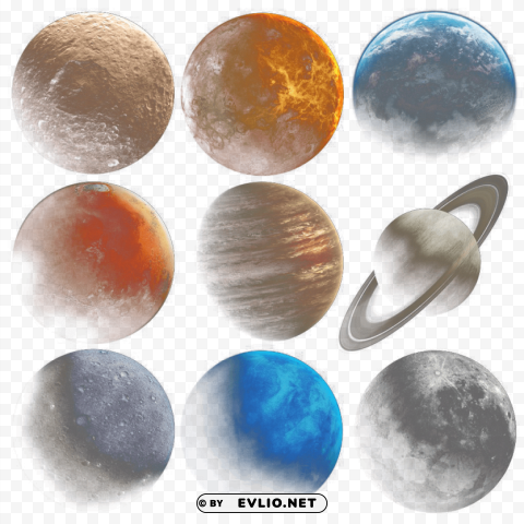Nine planets Transparent Background Isolation of PNG