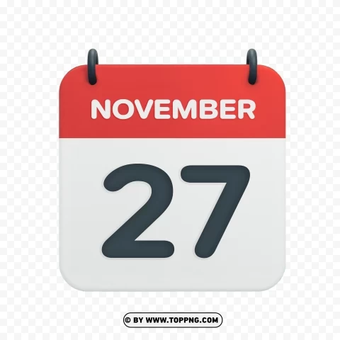 November 27th Date Vector Calendar Icon in Transparent HD PNG transparency