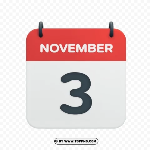 November 3rd Date Vector Calendar Icon in Transparent HD PNG transparency images