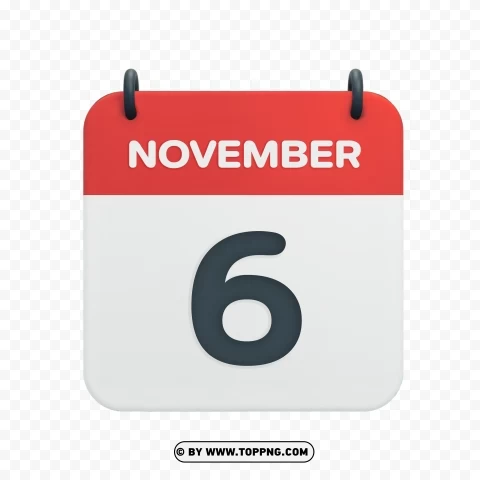 November 6th Date Vector Calendar Icon in HD PNG transparent artwork