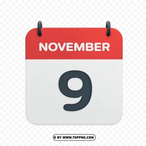 November 9th Date Vector Calendar Icon in HD PNG transparent backgrounds - Image ID 90f72955