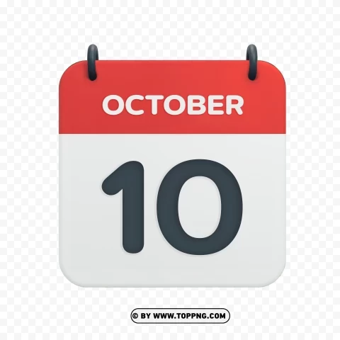 October 10th Vector Calendar Icon in HD for Date Transparent background PNG stockpile assortment
