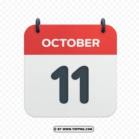 October 11th HD Vector Calendar Date Icon Transparent Cutout PNG Graphic Isolation