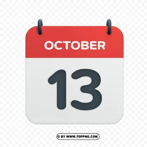 October 13th Vector Calendar Icon in HD for Date Transparent design PNG