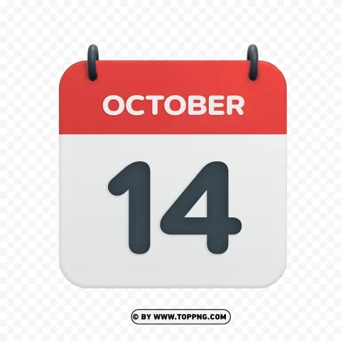 October 14th HD PNG Vector Calendar Date Icon Transparent graphics - Image ID a30563e7