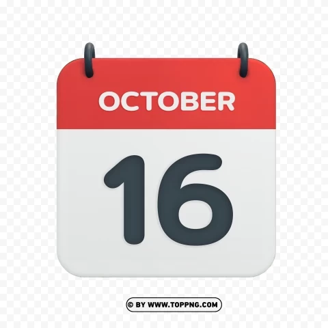 October 16th Vector Calendar Icon in HD PNG for Date Transparent image - Image ID 74901091
