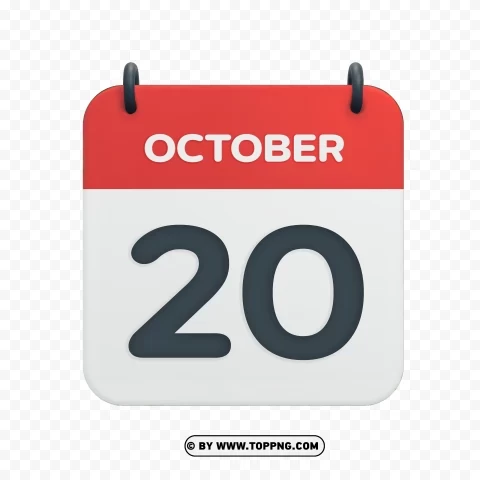 October 20th HD Vector Calendar Date Icon Transparent PNG Artwork with Isolated Subject