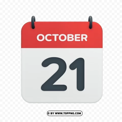 October 21st Date Vector Calendar Icon in HD Transparent PNG artworks for creativity