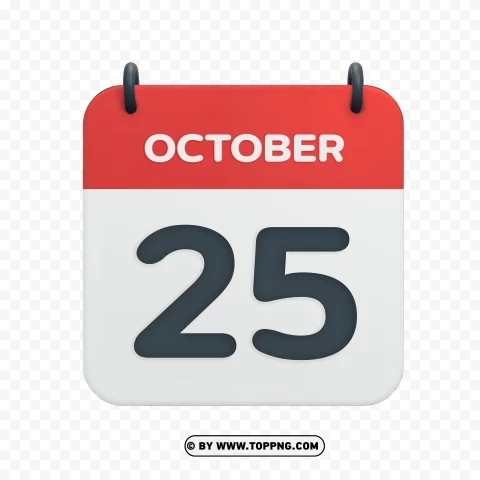 October 25th Vector Calendar in HD for Date Transparent Background PNG Isolated Icon - Image ID c551a999