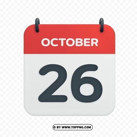 October 26th HD Vector Calendar Date Icon Transparent Background PNG Isolated Illustration