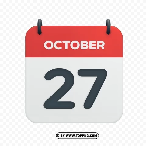 October 27th Date Vector Calendar Icon in HD Transparent Background PNG Isolated Item