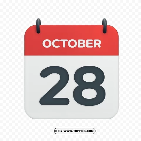 October 28th Vector Calendar Icon in HD for Date Transparent Background PNG Isolated Pattern