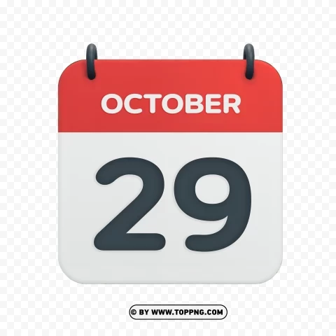 October 29th HD Vector Calendar Date Icon Transparent Background PNG Isolation