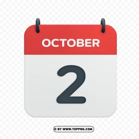 October 2nd Vector Calendar Icon in HD for Date Transparent Background PNG Object Isolation