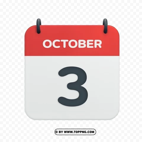 October 3rd HD Date Vector Calendar Icon Transparent Background PNG Stock