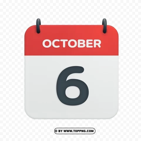 October 6th Date Vector Calendar Icon in HD Transparent PNG graphics complete archive