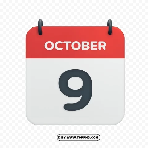October 9th Date Vector Calendar Icon in HD Transparent PNG graphics variety
