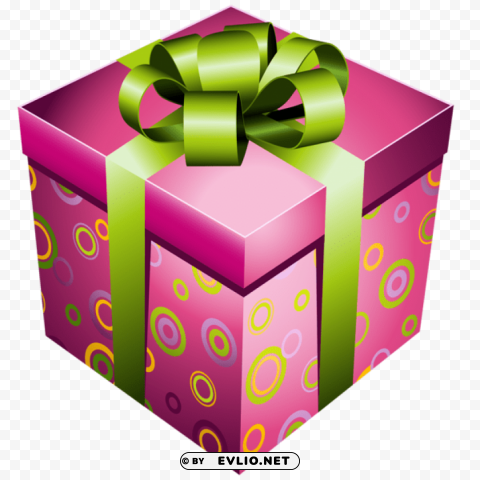 pink gift box with green bow High Resolution PNG Isolated Illustration