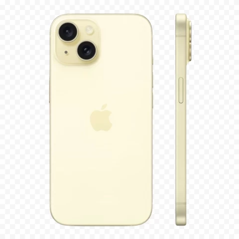  Apple iphone 15 plus yellow Back and side view HighResolution PNG Isolated on Transparent Background
