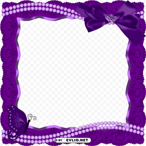 purple transparent frame with butterfly ribbon and pearls PNG images without subscription