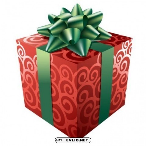 red gift with green ribbon PNG objects clipart png photo - 52593a5a