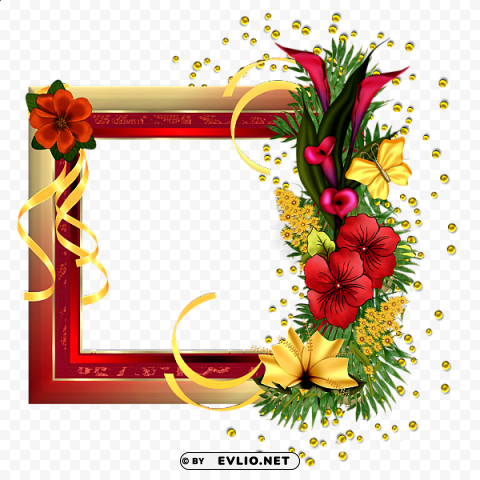 red gold frame with field flowers Transparent PNG Isolated Graphic Design