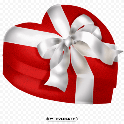 red heart gift box with white bow Isolated Character in Transparent PNG