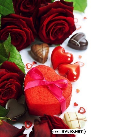 Red Roses And Heart Gift Box PNG Files With Clear Backdrop Assortment