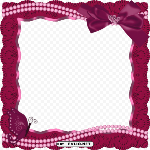 red transparent frame with butterfly ribbon and pearls PNG images without watermarks