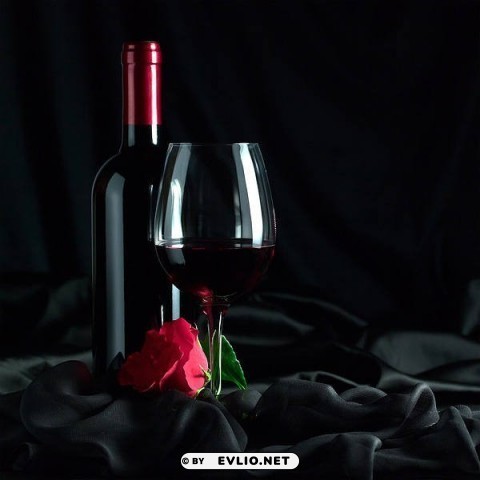 romantic satinwith red rose and wine Isolated Subject in HighResolution PNG