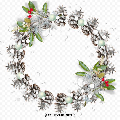 round snowy pine conechristmas photo frame PNG Isolated Subject on Transparent Background