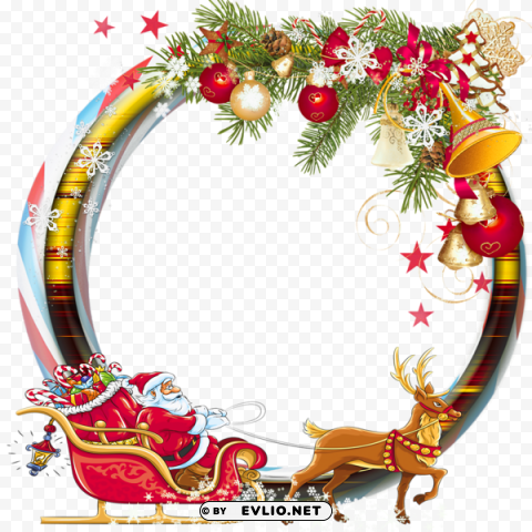 roundchristmas photo frame with santa sleng PNG images without restrictions